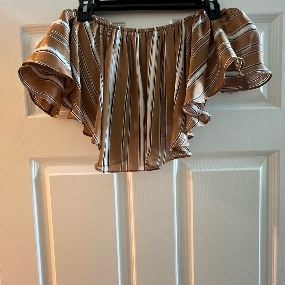 Sans Souci Brown Striped Off The Shoulder Top
